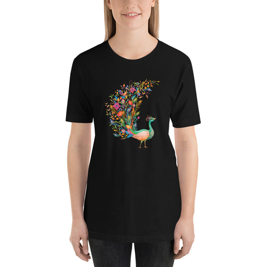 "Radiant Feathers" - A Vibrant Peacock T-Shirt for an Eye-Catching Look.