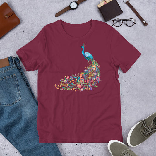 Stand Out in Style with our Colorful Peacock Feather T-Shirt. A Stunning Symbol of Your Unique Style!  Buy Now!