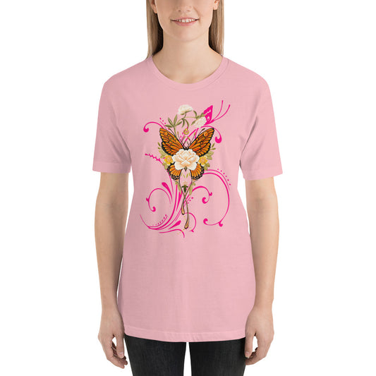 "Fluttering Beauty" Butterfly and Flower T-Shirt - Embrace the beauty of nature with our colorful and vibrant Butterfly and Flower t-shirt.